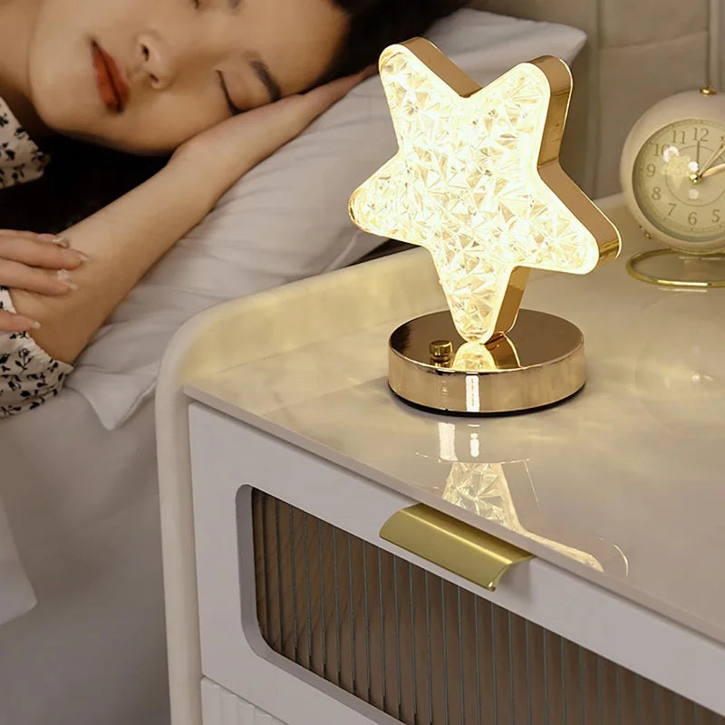 Bedside Night Light With 3-Colour Touch Dimmer And Moon And Stars Projection