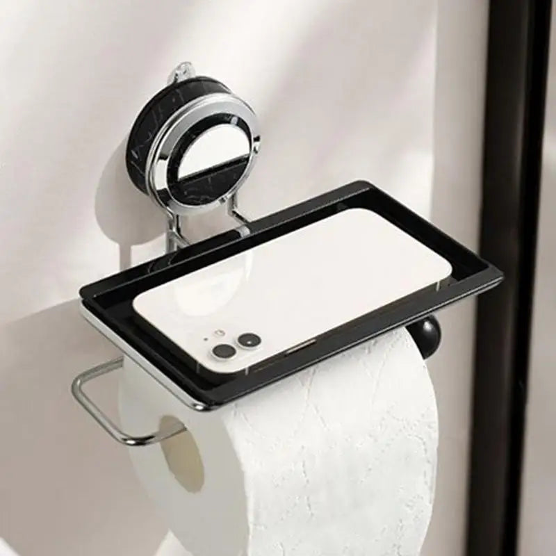 Brushed Stainless Steel Wall-Mount Toilet Paper Holder with Integrated Shelf — Space‑Saving Tissue & Paper Towel Dispenser for Bathroom and Kitchen