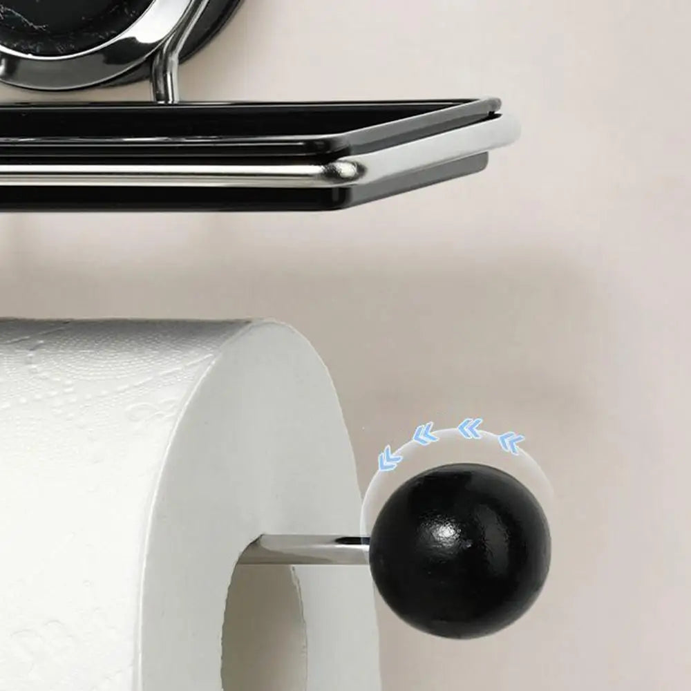 Brushed Stainless Steel Wall-Mount Toilet Paper Holder with Integrated Shelf — Space‑Saving Tissue & Paper Towel Dispenser for Bathroom and Kitchen