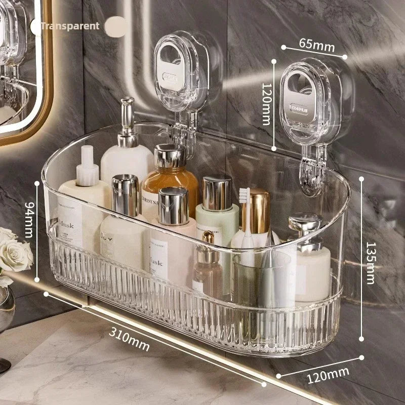 Transparent Wall-Mounted Shower Shelf with Adhesive Installation