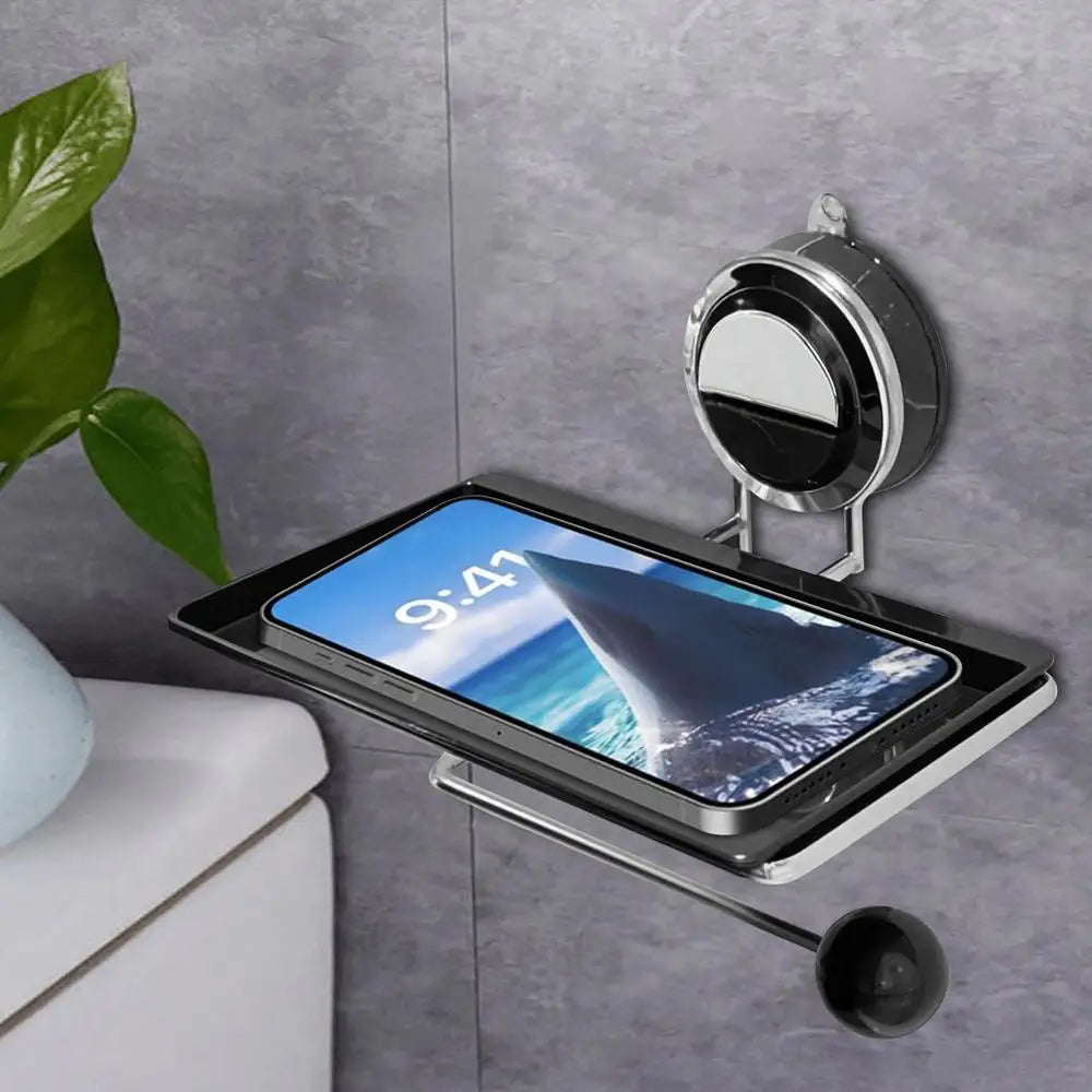 Brushed Stainless Steel Wall-Mount Toilet Paper Holder with Integrated Shelf — Space‑Saving Tissue & Paper Towel Dispenser for Bathroom and Kitchen